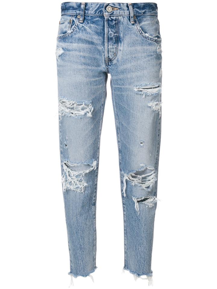 Moussy Vintage Distressed Straight Jeans - Blue