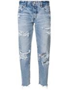 Moussy Vintage Distressed Straight Jeans - Blue