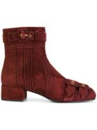 Prada Buckled Ankle Boots - Red