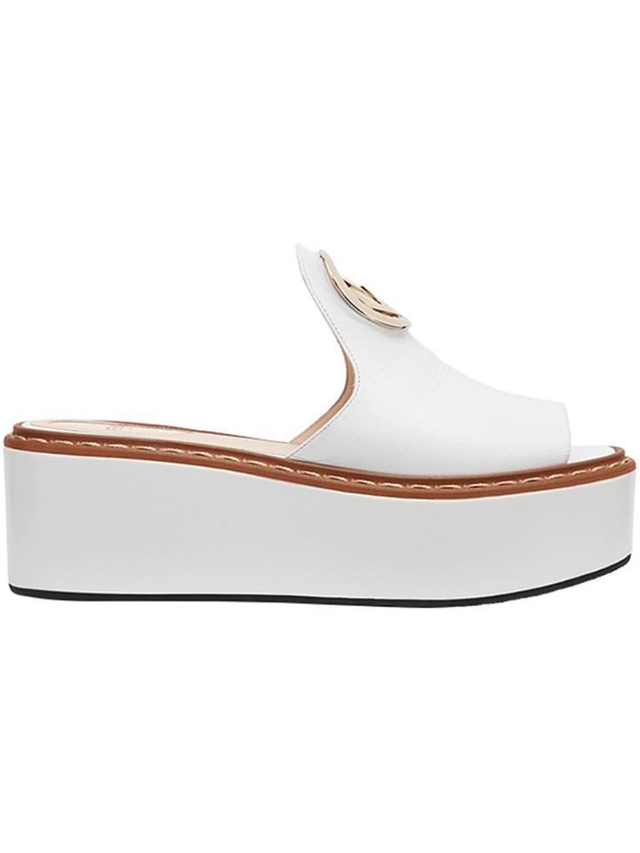 Fendi Platform F Logo Sandals - White
