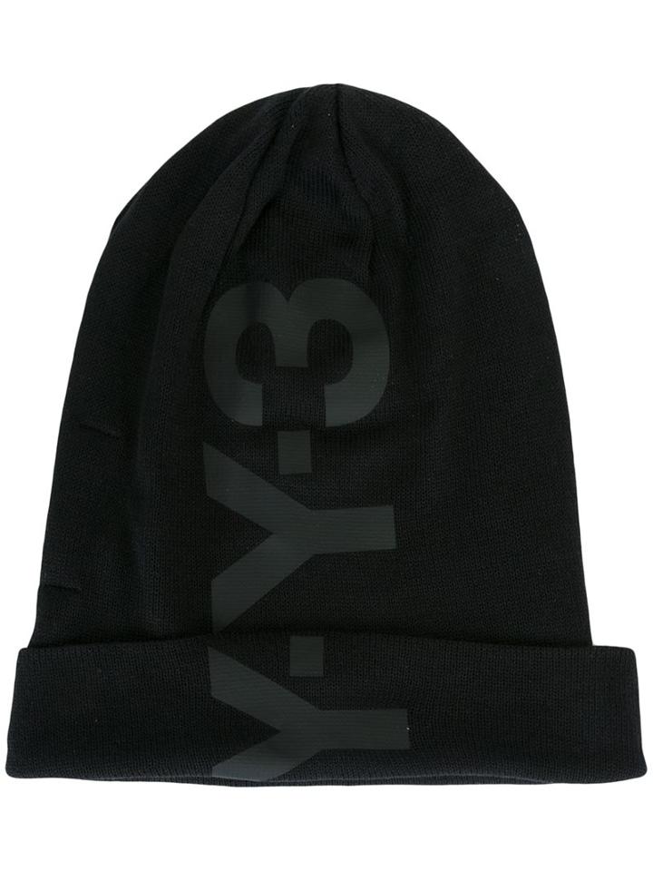 Y-3 Logo Print Beanie, Men's, Black, Polyester
