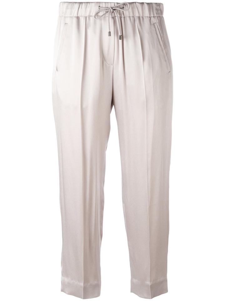 Brunello Cucinelli Drawstring Cropped Pants, Women's, Size: 40, Nude/neutrals, Viscose/acetate/polyester