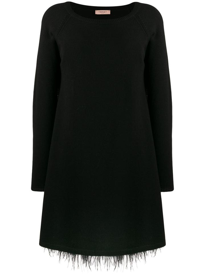 Twin-set Feather Hem Knitted Dress - Black