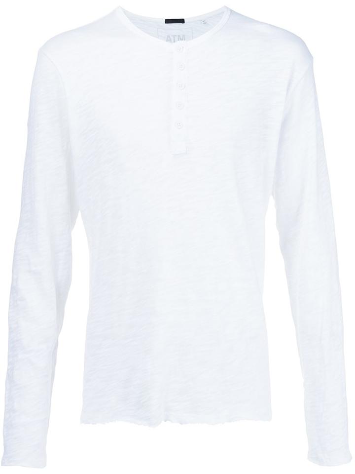 Atm Anthony Thomas Melillo Slub Jersey Destroyed Wash Henley, Men's, Size: Xl, White, Cotton