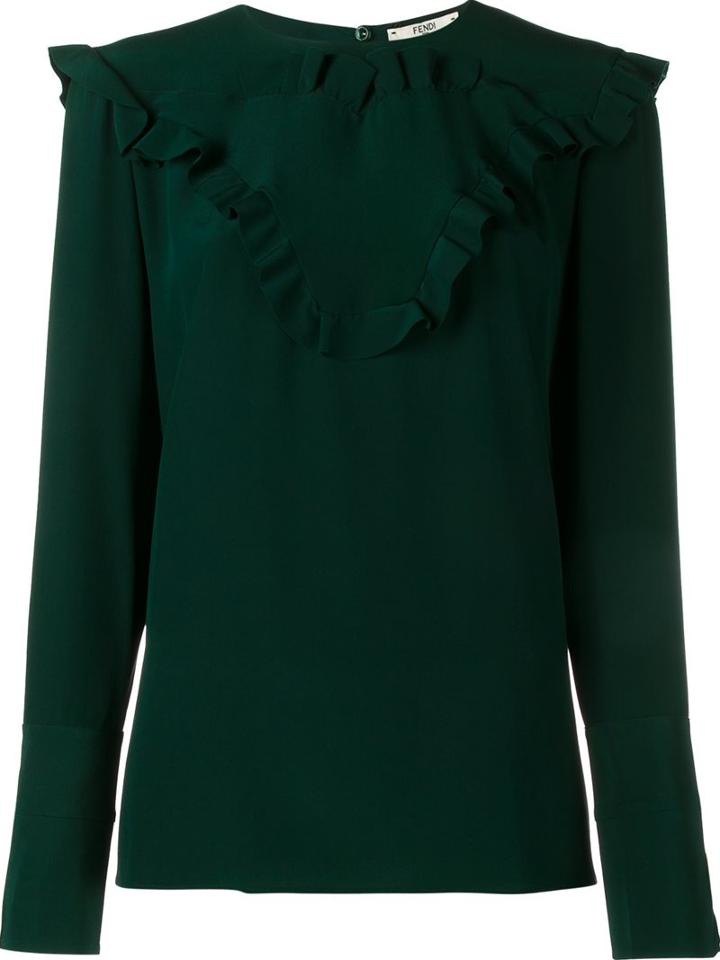 Fendi Ruffle Trim Blouse, Women's, Size: 40, Green, Silk