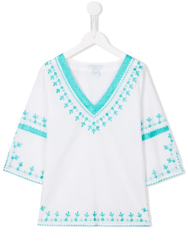 Elizabeth Hurley Beach Kids Embroidered Beach Kaftan, Girl's, Size: 9 Yrs, White