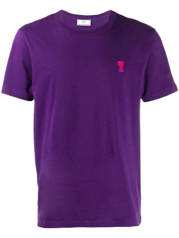 Ami Paris Crewneck Tee With Red Ami De Coeur Patch - Purple