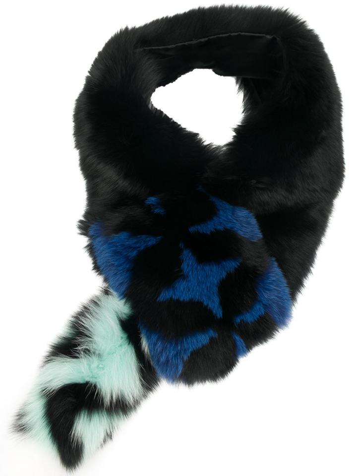 Fendi Contrast Wrap Fur Scarf - Black