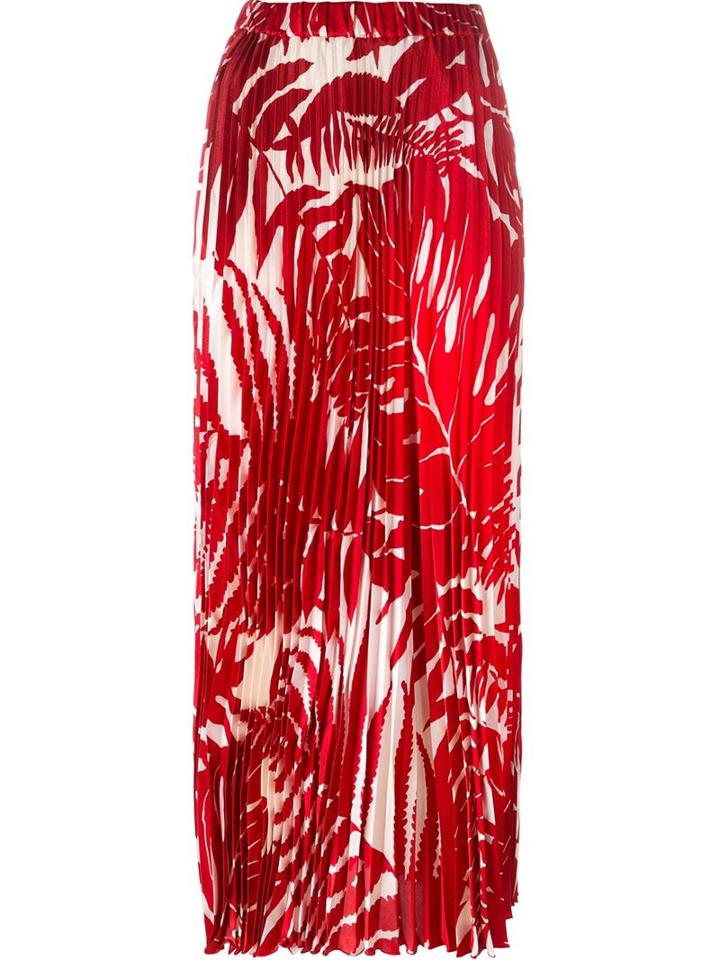 Ermanno Scervino Palm Print Pleated Skirt, Women's, Size: 40, Red, Silk