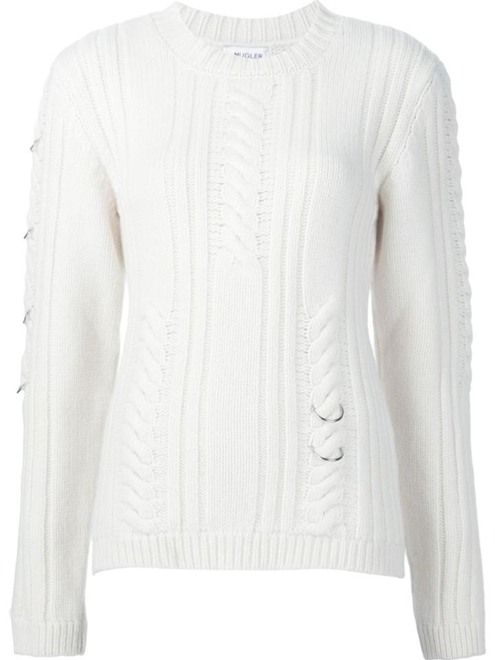 Mugler Piercing Detail Jumper, Women's, Size: Medium, White, Wool