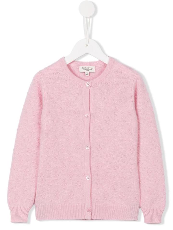 Cashmirino Ribbed Round Neck Cardigan, Girl's, Size: 6 Yrs, Pink/purple