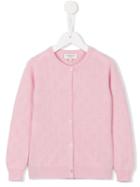 Cashmirino Ribbed Round Neck Cardigan, Girl's, Size: 6 Yrs, Pink/purple