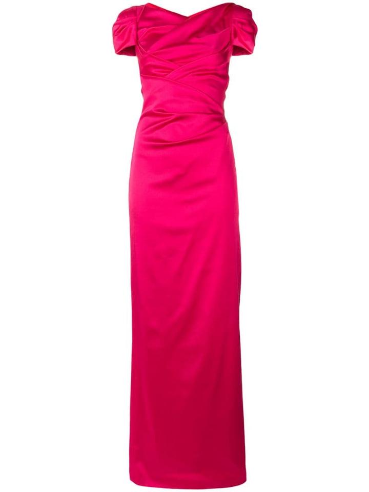 Talbot Runhof Ruched Puff Sleeved Gown - Pink