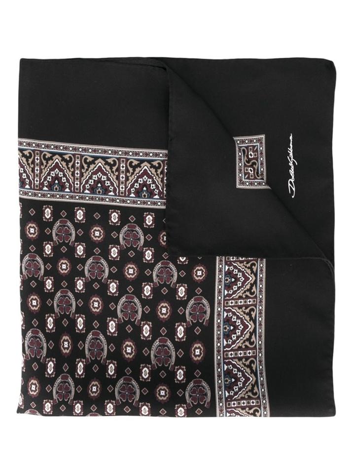 Dolce & Gabbana Horseshoe & Clover Print Pocket Square, Men's, Black, Silk