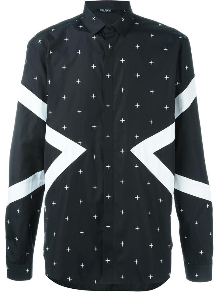 Neil Barrett Geometric Panelled Shirt, Men's, Size: 39, Black, Cotton