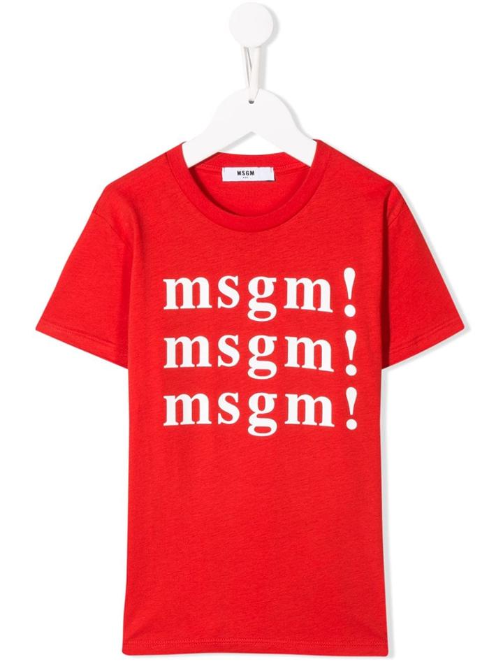 Msgm Kids Printed Logo T-shirt - Red