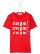 Msgm Kids Printed Logo T-shirt - Red