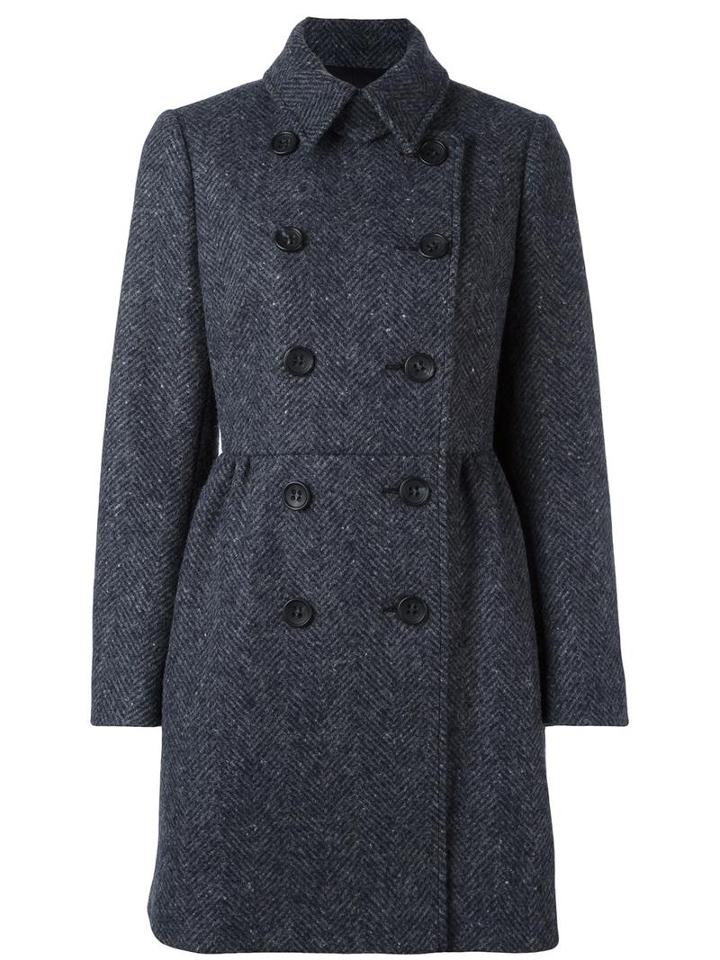 Red Valentino Herringbone Double-breasted Coat, Women's, Size: 40, Grey, Wool/polyamide/acetate/polyester