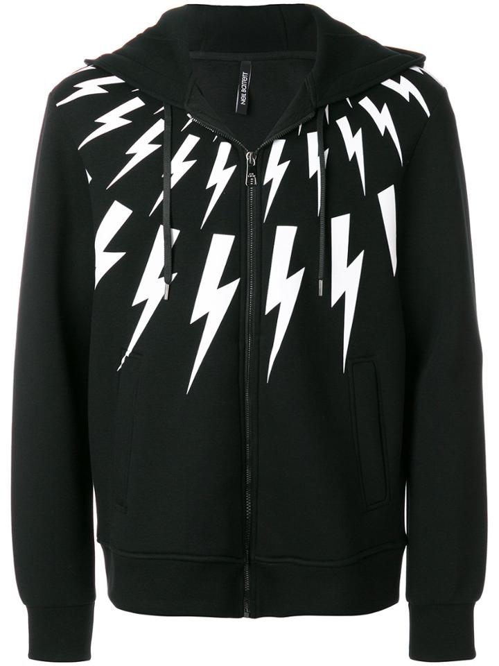 Neil Barrett Lightning Print Zip Hoodie - Black