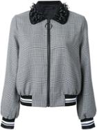 Mother Of Pearl Houndstooth Pattern Bomber Jacket