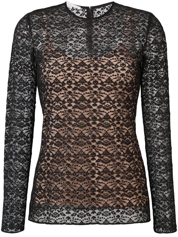 Stella Mccartney - Lace Overlay Blouse - Women - Cotton/polyamide/polyester/spandex/elastane - 38, Black, Cotton/polyamide/polyester/spandex/elastane