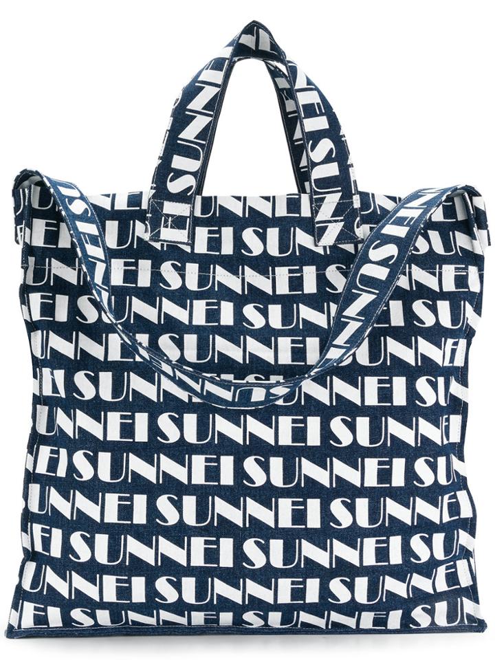Sunnei Logo Print Tote - Blue