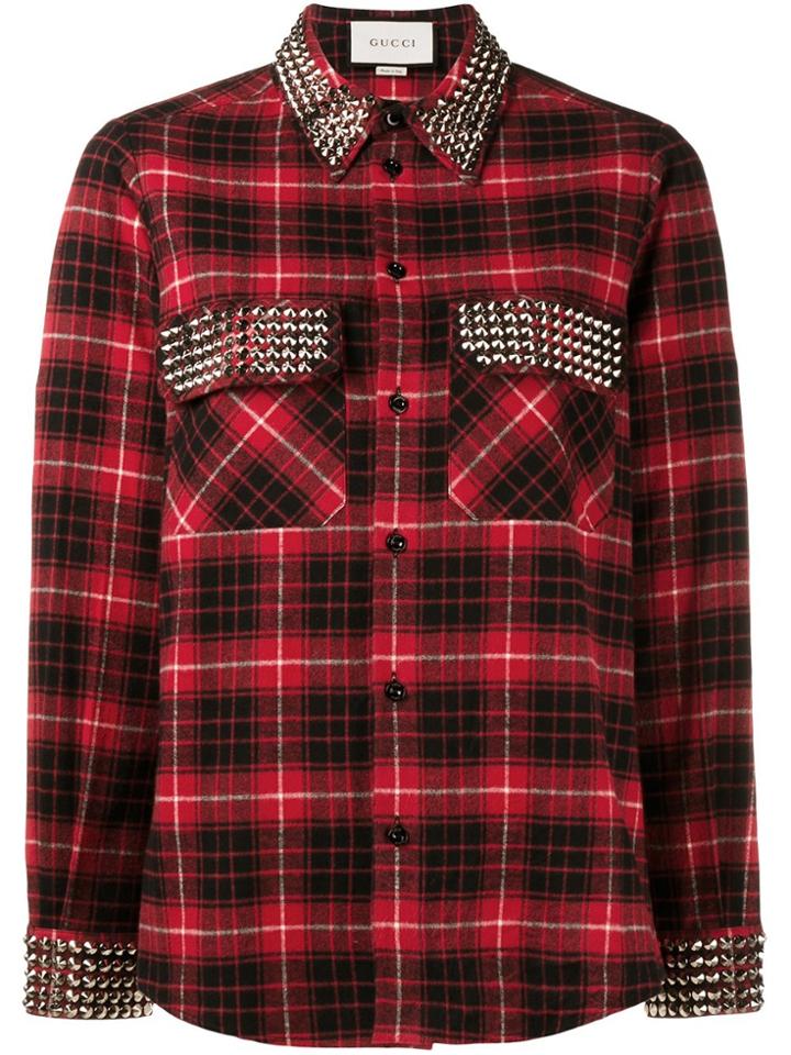 Gucci Studded Plaid Shirt - Red