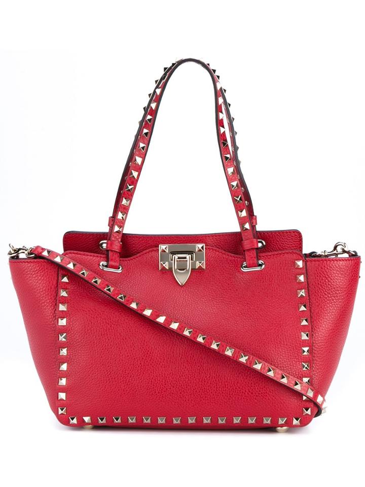 Valentino Small 'rockstud' Trapeze Tote - Red