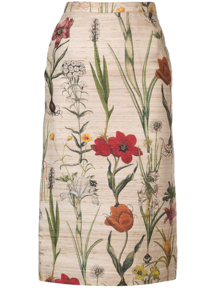 Oscar De La Renta Flower Pencil Skirt - Nude & Neutrals