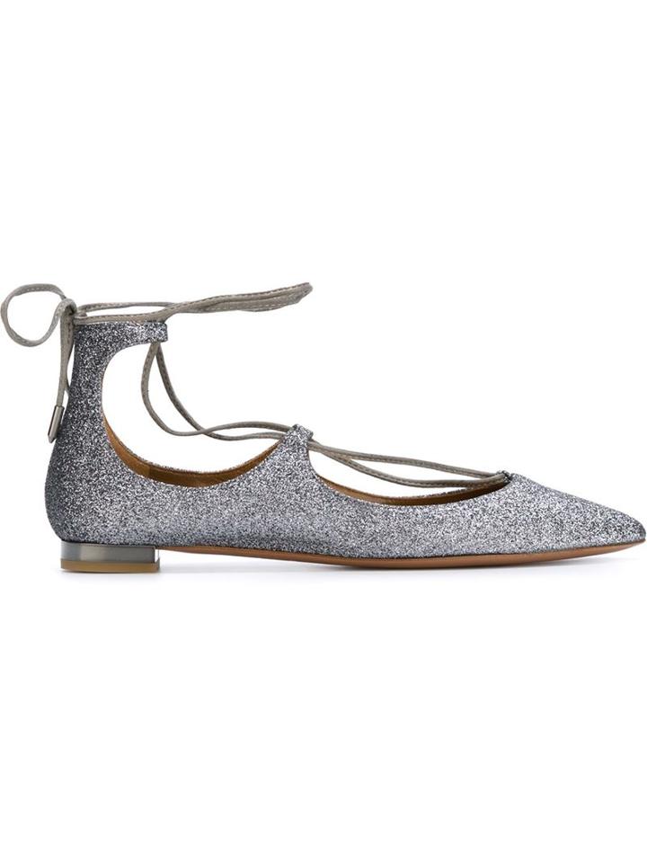 Aquazzura Christy Ballerinas, Women's, Size: 39, Grey, Calf Leather/goat Skin/leather/pvc