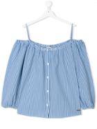 Msgm Kids Teen Striped Bardot Blouse - Blue