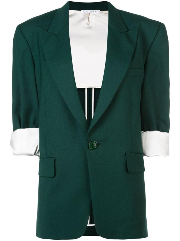 Oscar De La Renta Cropped Sleeves Blazer - Green