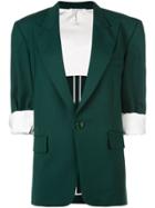 Oscar De La Renta Cropped Sleeves Blazer - Green