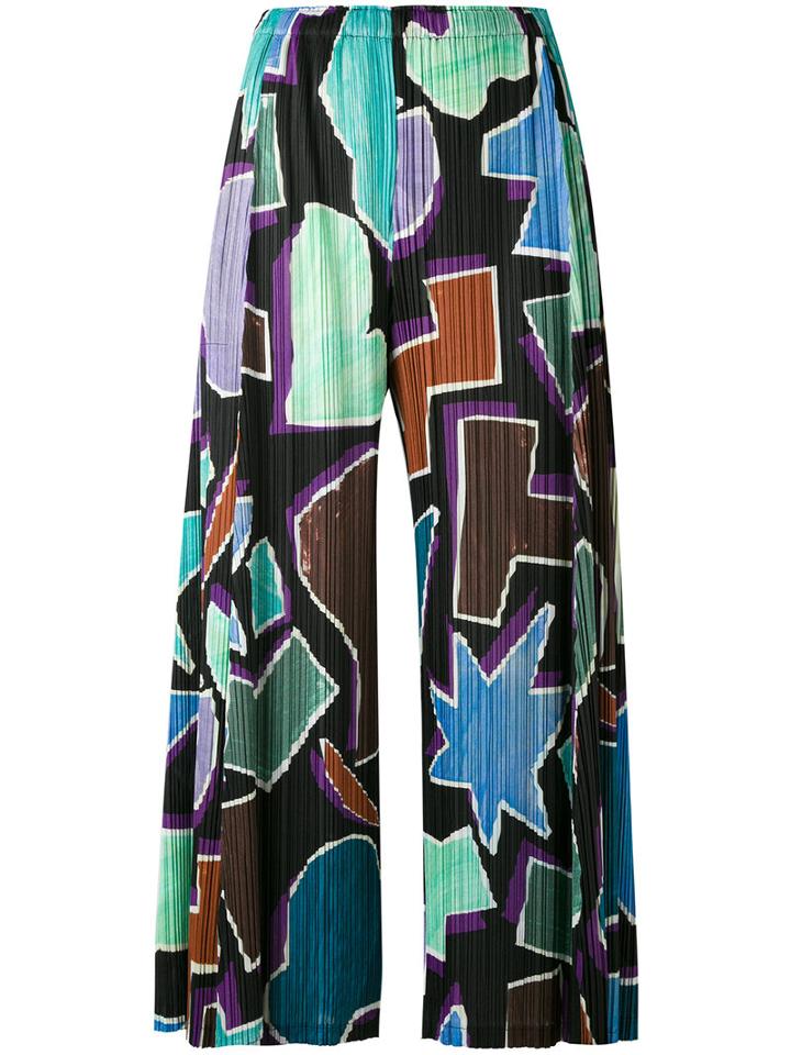 Pleats Please By Issey Miyake - Geometric Print Cropped Trousers - Women - Polyester - 2, Polyester