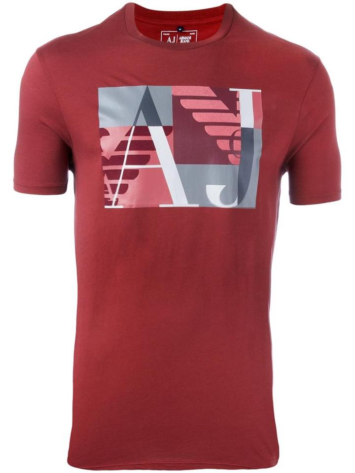 Armani Jeans Logo Print T-shirt, Men's, Size: Xl, Red, Cotton