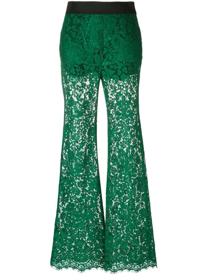 Dolce & Gabbana Flared Lace Trousers, Women's, Size: 38, Green, Cotton/viscose/nylon/spandex/elastane