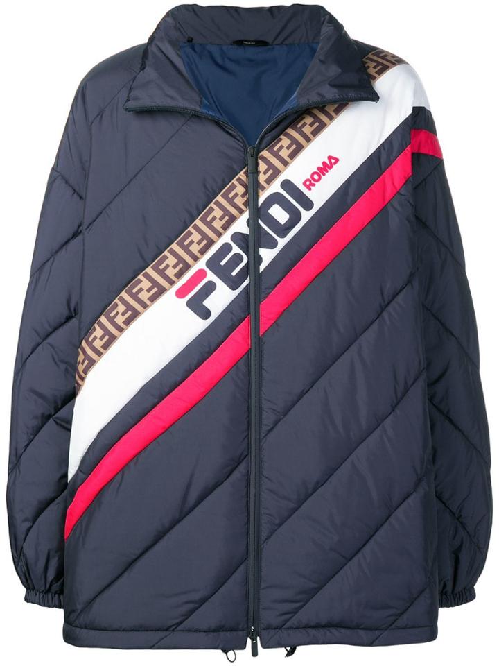 Fendi Logo Colour-block Jacket - Blue