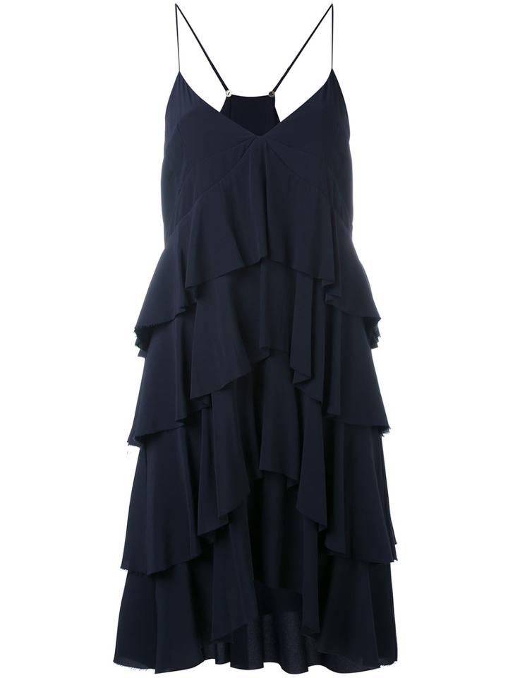 Erika Cavallini - Spaghetti Strap Tier Dress - Women - Silk/acetate - 42, Blue, Silk/acetate