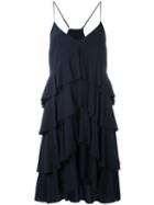 Erika Cavallini - Spaghetti Strap Tier Dress - Women - Silk/acetate - 42, Blue, Silk/acetate