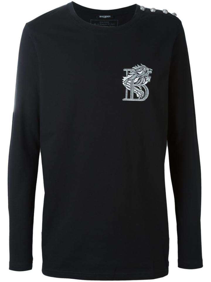 Balmain Lion Emblem T-shirt, Men's, Size: Large, Black, Cotton