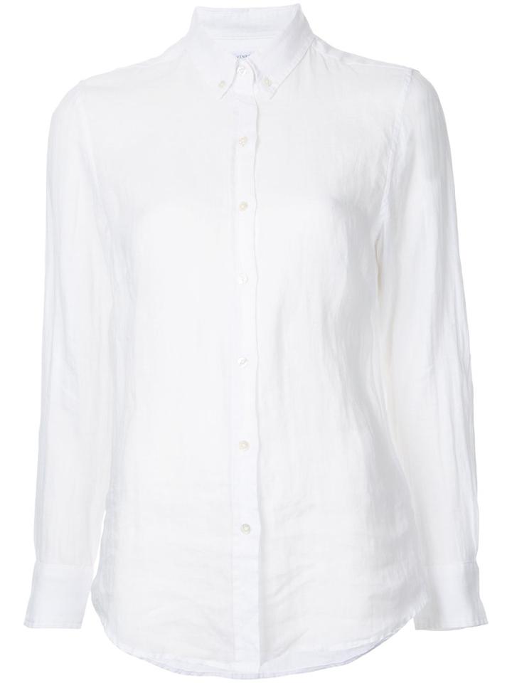 Venroy - Button-down Semi-sheer Shirt - Women - Linen/flax - L, White, Linen/flax