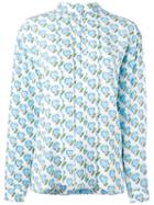 Prada Heart Print Blouse, Women's, Size: 46, Blue, Silk