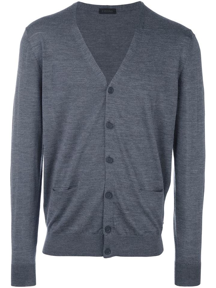 Z Zegna Button Down Cardigan, Men's, Size: Medium, Grey, Wool