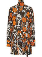 Prada Floral Mini Jersey Dress - Orange