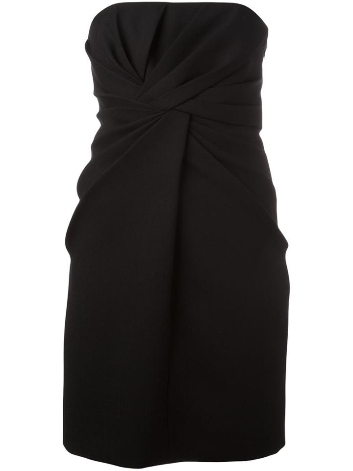 Saint Laurent Strapless Pleated Front Dress, Women's, Size: 38, Black, Silk/wool