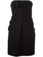 Saint Laurent Strapless Pleated Front Dress, Women's, Size: 38, Black, Silk/wool