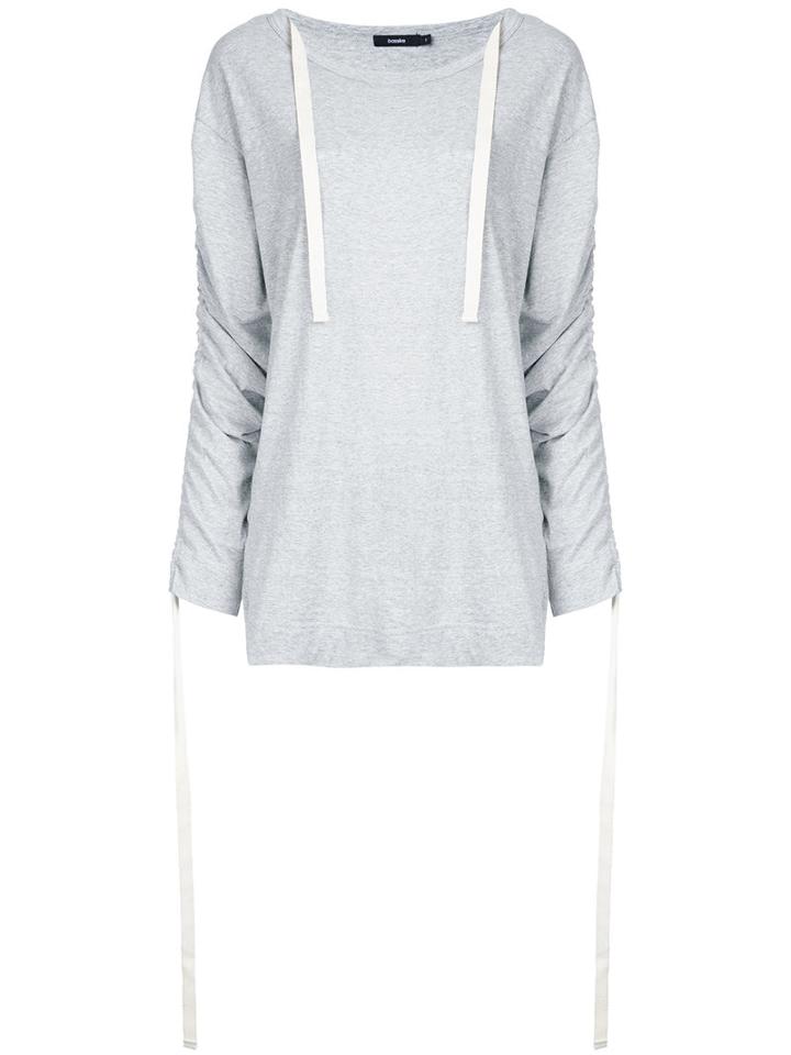 Bassike - Ruched Sleeves T-shirt - Women - Cotton - 12, Grey, Cotton