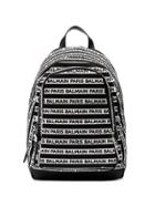 Balmain Black And White Logo Print Canvas And Leather Backpack
