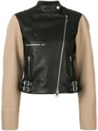 Victoria Beckham Contrast Sleeve Leather Biker Jacket - Black