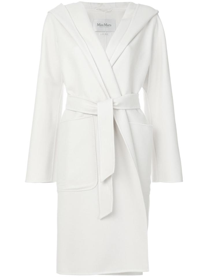Max Mara Hooded Wrap-around Coat - White
